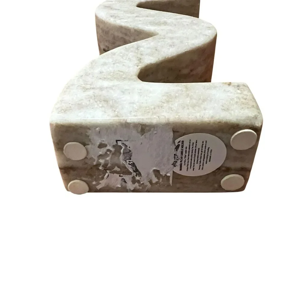 Marble Brass Abstract Zigzag Candlestick Holder Tan Handmade India Modern Decor